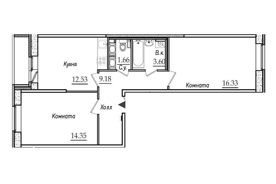 Двухкомнатная квартира в СПб Реновация: площадь 58.91 м2 , этаж: 6 – купить в Санкт-Петербурге